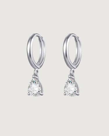 Pear-Cut Crystal Dangle Hoop Earrings – Silver